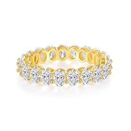 MINDDHA 14K Gold Plated Rings- Oval Cubic Zirconia Love Ring Simulated Diamond Stackable Rings Eternity Bands/Silver Rings, Gold Rings for Women- 4mm Band Size 5