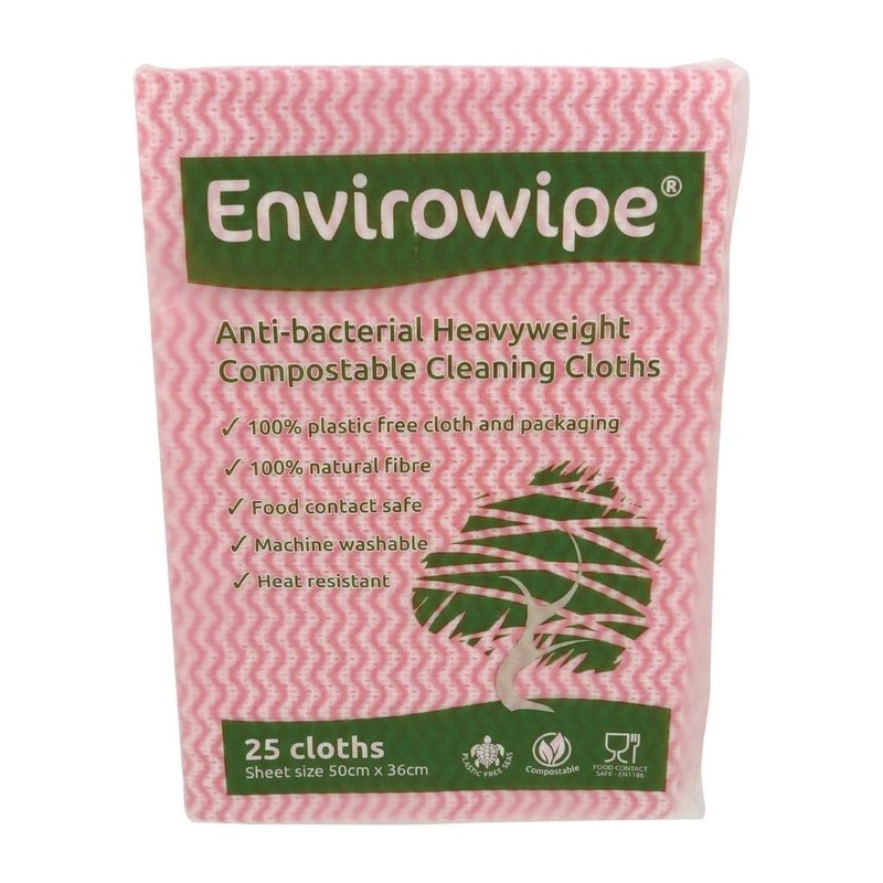 EcoTech EWF25R Envirowipe Compostable Folded Cloth, Red (pack of 25)