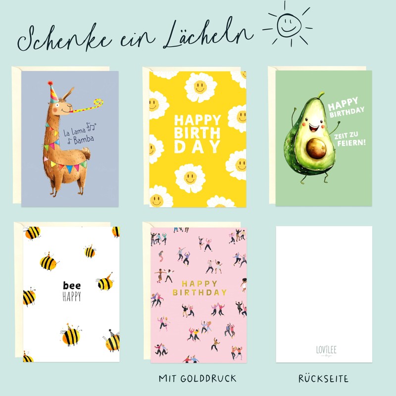 LOViLEE® 10 x postcards, greetings cards, party mix