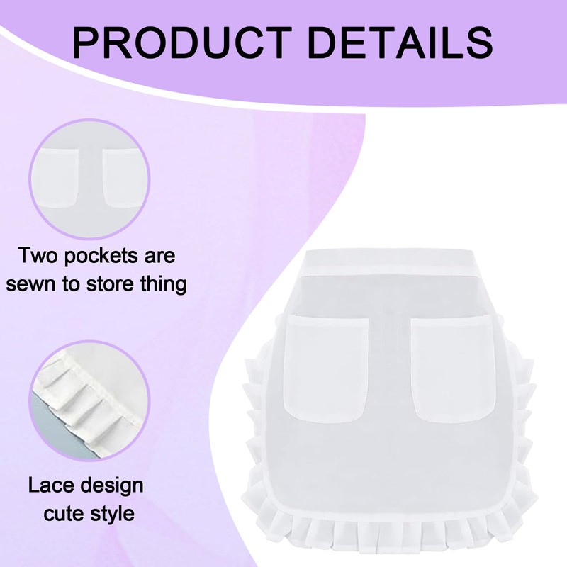 Benaewa White Apron, Waitress Apron with 2 Pockets, Adjustable Waist