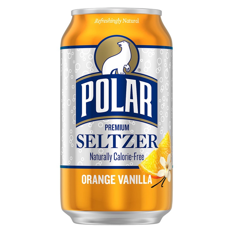 Polar Seltzer Water Orange Vanilla, 12 fl oz cans, 24