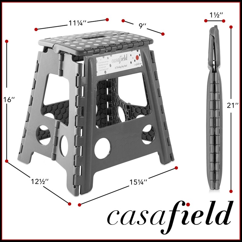Casafield 16" Folding Step Stool with Handle, Gray - Portable