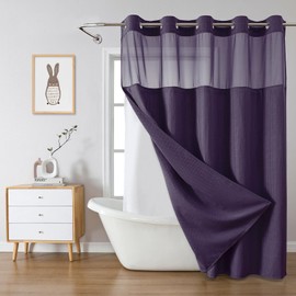 eachope Purple Extra Long No Hook Waffle Weave Shower Curtain with snap-in Liner Replacement, 230GSM Waterproof Fabric Hotel Shower Curtain Set for Bathroom, Through Mesh Top Window,71Wx86H