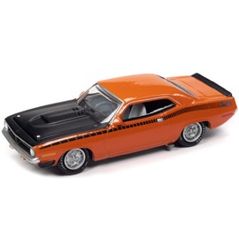 1970 Plymouth AAR Barracuda Vitamin C Orange with Black Stripes and Hood and Collector Tin Limited Edition to 4540 Pieces Worldwide 1/64 Diecast Model Car by Johnny Lightning JLCT005-JLSP108A