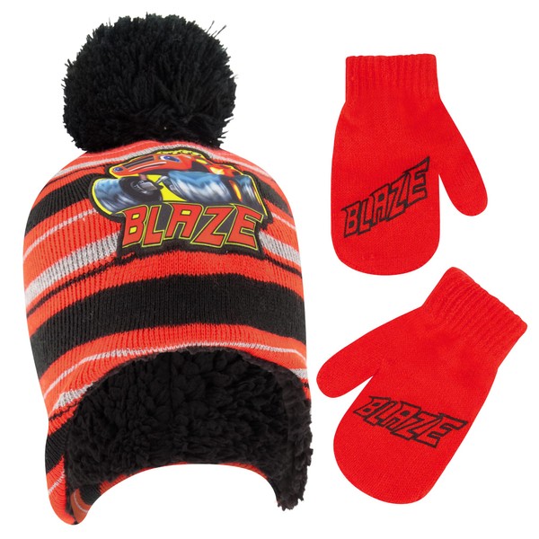 Nickelodeon Boys' Winter Hat and Mitten Set, Blaze & The Monster Machines Toddler Beanie for Kids Ages, Age 2-4