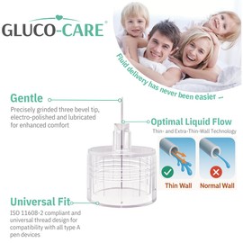 GLUCO-CARE Pen Tips 32G x 4mm, Universal Fit, 100/bx, Comfort Design, Ultra Thin Wall for Optimal Flow, Easy Twist-On and Twist-Off