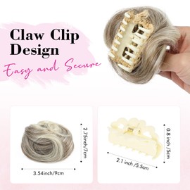 REECHO Space Bun Hair Pieces, 2 PCS Mini Claw Clip in Messy & Cat Ears Fake Hair Bun Extensions HB001 Wig Accessory Updo Hairpieces -Pack of 2-3.5" Wavy, Ash Brown with Blonde Tips