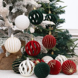 Shatterproof Christmas Ornaments Set – 6/12pcs Velvet Christmas Tree Hanging Balls, Christmas Decor