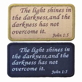 John 1:5 Bible Verse Patches, The Light Shines in The Darkness - Embroidery Patches for Caps, Bags, Backpacks, Tactical Vest - Bible Phrase Patch Emblem Badge(3.5"x2")