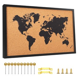 Aitakatta Cork Board Map of The World, World Travel Tracker Map Bulletin Board, 30x20 Inches Pin Board, Classroom Geography & Home Decor, Framed Corkboard with Push Pins(BK-World-MAP,5075,1p)
