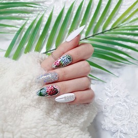 Summer Discount  Tropical  Handmade Nail Tips  - White Gloss / 여름할인  트로피칼  수제네일팁  - 화이트 유광