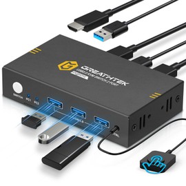 "2024 Version" KEBENES USB 3.0 KVM Switch, Connect 2 PCs to 1 Monitor, 4K@60Hz Resolution, HDMI KVM Switcher, 2 in 1 Output, Support Button & Wired Remote Control, Ideal for