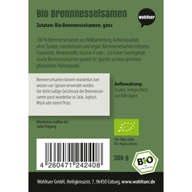 Wohltuer Organic nettle seeds made entirely from qualified European wild collection, 300 g