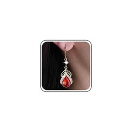 Yheakne Vintage Teardrop Sapphire Earrings Sapphire Crystal Dangle Earrings Blue Rhinestone Drop Earring Waterdrop Gemstone Earring Jewelry for Women (Red)