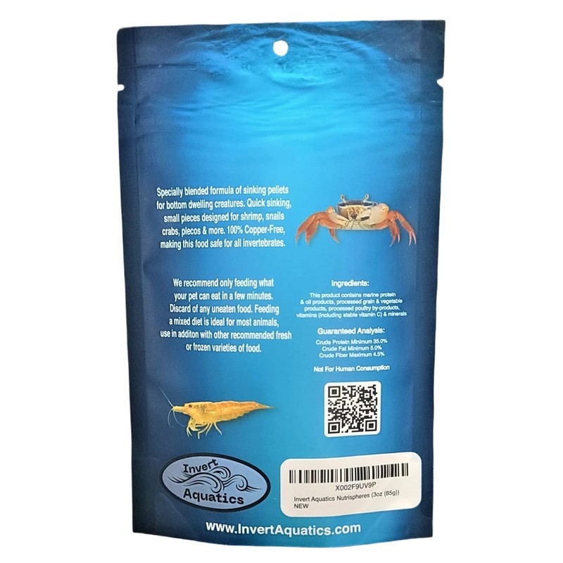 Invert Aquatics NutriSpheres - Sinking Diet for Snails, Shrimp &