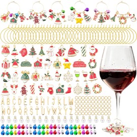 KJML DIY Wine Glass Charms Rings Christmas Wine Charms for Stem Glasses Drink Charm Wines Glass Markers Charm for Summer Beach Wines Tasting Party Christmas Decorations