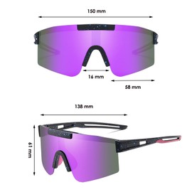 Gafas de Sol Deportivas Polarizadas para Hombres, Mujeres, Jóvenes, Conducción, Ciclismo, Pesca, Correr, Gafas de Sol con Cordón, Gafas de Protección 100% UV, Negro y Púrpura