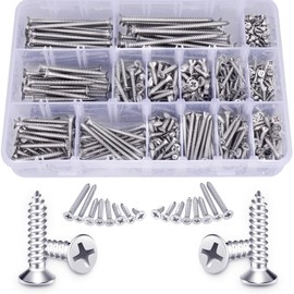 520PCS Wood Screws Assortment Kit - Stainless Steel Self Tapping Screw Set, Assorted Small Self Drilling Drywall Screws with Case, #4#6#8#10 Phillips Flat Head Sheet Metal Screws, Length 1/4" to 3"