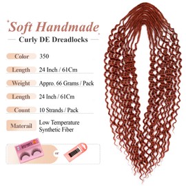 WIGER 350 Ginger DE Curly Dreads Extension Wavy Double Ended Faux Locs Crochet Hair Bundle 10 Strands DE Wavy Twisted Hippie Dreadlock Handmade Synthetic Curly Locs Hair (Curly Dreads, 350)