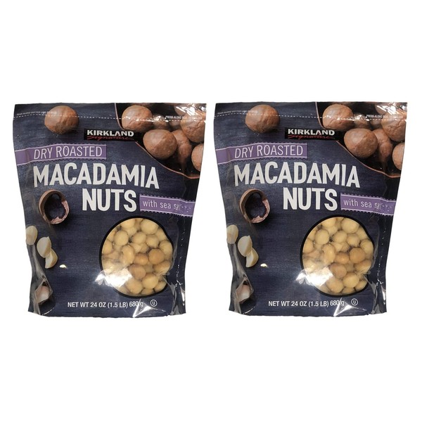 Kirkland Signature Dry Roasted Macadamia Nuts with Sea Salt, Resealable Bag (48 Ounce (Pack of 2, 24 OZ Each Pack))
