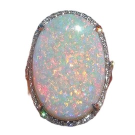 Wenbin Women's Large 925 Silver Fire Opal Gemstone Ring Oval Cut Micro Mosaic Cubic Zirconia Ring Wedding Engagement Ladies Jewelry Size 6-10 (US Code 10)