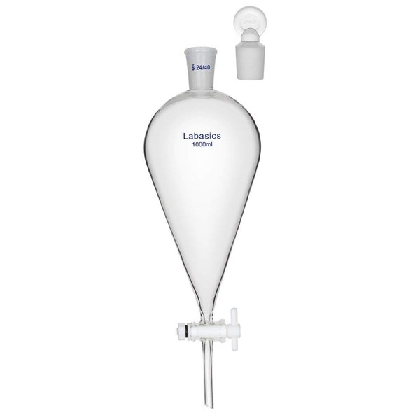 Labasics - Embudo separador cónico de vidrio de borosilicato de 1000 ml con llave de paso de PTFE, 1000 ml