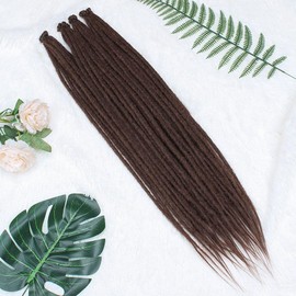 Kraler Dreadlock Extensions, 22" Chocolate Brown Synthetic Crochet Dreads Extensions 100% Handmade Single Ended Dreads Thin 0.6cm Width Reggae Style Dreadlock for Girls(10 Strands)