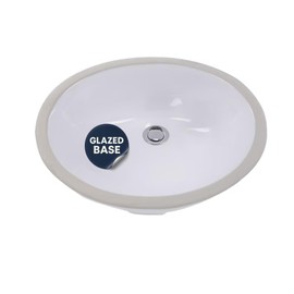 Nantucket Sinks GB-17x14-W Undermount Bathroom Sink – 17"x14" Oval White Bowl Bath Vanity Sink, Glazed Bottom for Open Console, w Overflow – Ceramic, High Gloss, Stain & Scratch Resistant