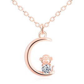 MOOFUN Mond Tier Halskette mit Zirkon,Affen Kette Damen Silber 925 mit Anhänger,Sternzeichen Halsketten für Mädchen Mama Freundin Schwester Frau,Modeschmuck Frauen Geburtstagsgeschenk