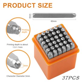 37-Piece Punch Numbers Alphabet Set, 3 mm Impact Numbers Alphabet A-Z and Numbers 0-9, Metal Punch Stamp, Impact Stamp Set Made of Hardened Steel for Stamping Metal Plastic Wood Leather DIY