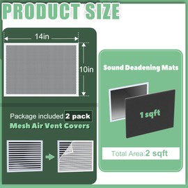 Memrita Sound Deadening Kit for Vent,Enhanced Sound Deadener and Air Vent Covers for Noise Cancelling and Vibration Dampening,10'' x 14'' Mesh Vent Covers and Sound Deadening Mats for HVAC Vents