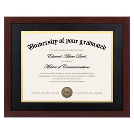 upsimples 11x14 Diploma Frame Certificate Degree Document Frame with High Definition Glass, 1 Pack Diploma Frames 8.5 x 11 with mat for Wall and Tabletop, Mahogany Double Mat