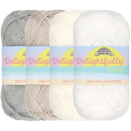 JubileeYarn Delightfully Fine Yarn - 50g/Skein Lace Bamboo - Shades of White - 4 Skeins