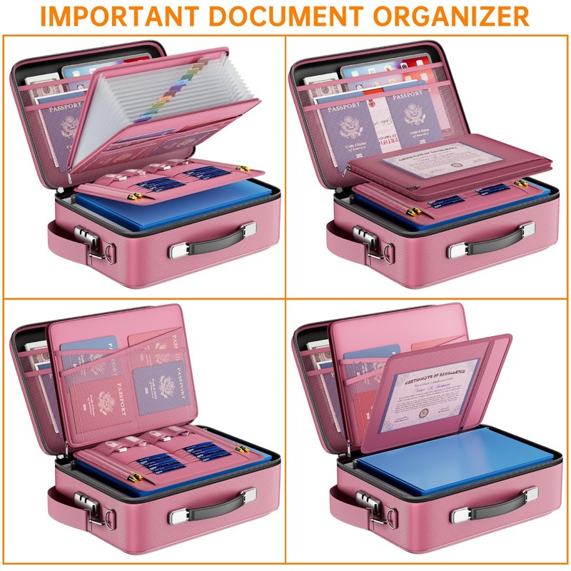 DocSafe Fireproof Document Box with Lock＆Shoulder Strap,Hard Case File Organizer