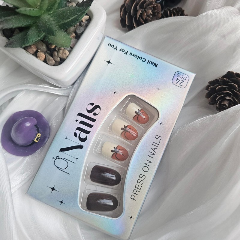 Thanksgiving Day Press on Nails Almond Glossy Fake Nails Pumpkin