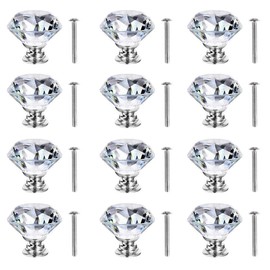 12 Pcs Crystal Drawer Knobs, BetterJonny 30mm Glass Diamond Crystal Drawer Knobs for Your Home, Dresser and Cupboard,Living-Room, Kitchen, Bathroom, Office