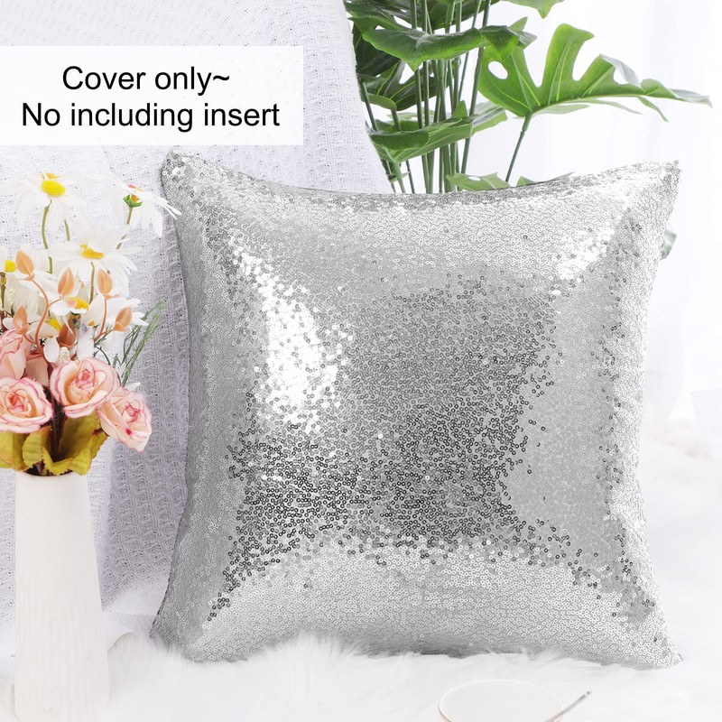 sourcing map Sequin Glitzy Cushion Covers, Shiny Satin Solid Pillow