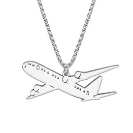 YINYA Stainless Steel Novelty Plane Necklace Airplane Aeroplane Pendant 18K Gold Jewelry for Women Pilot Charms Gifts (Silver Plated)