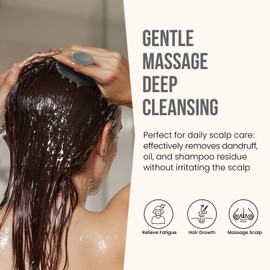 SILKLE Silicone Scalp Scrubber - Massage Shampoo Brush, Soft Bristles for Hair Growth & Dandruff Removal - Ergonomic Design, Wet & Dry Use, Deep Cleansing Scalp Exfoliator for All Hair Types - Gray