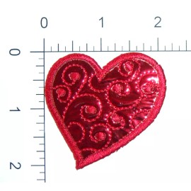 Wright's Red Shiny Embroidered Heart 2" x 2 1/4" Iron On Applique wp-338