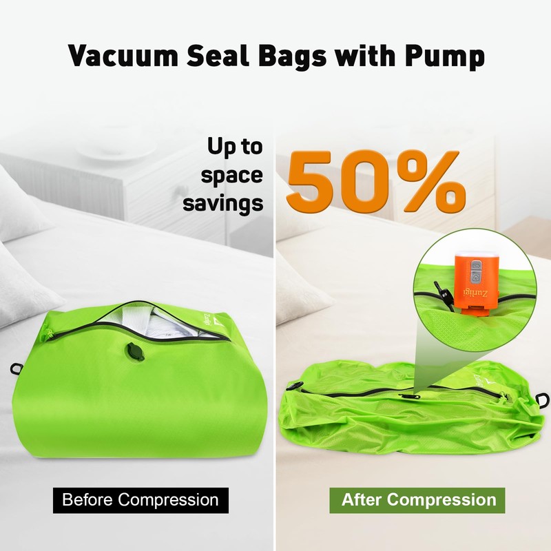 Zurligi Vacuum Bags for Travel with Pump, Vacuum Compression Bag