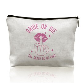 CRULTY Bride Makeup Bag, Funny Bride or Die Cosmetic Bag for Bride, Bride Gifts for Bachelorette Party, Bridal Shower Gifts for Bride, Bride to Be Gifts Makeup Pouch