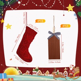 Aoriher 4 Sets Large Christmas Stockings with DIY Wood Name Tags,18 Inch Large Stockings Xmas Hanging Decorations with Christmas Stocking Tags for Xmas Party Decor Decorations (Red)