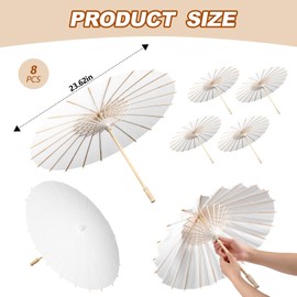 Sanwuta 8 Pcs Paper Umbrella 23.6 Inch Handmade Oil Paper Parasol Vintage DIY Painting Decorative Umbrella for Kids, Wedding Party Photo Taking Cosplay Art Decor Dance Perform Bridal Decors (White)