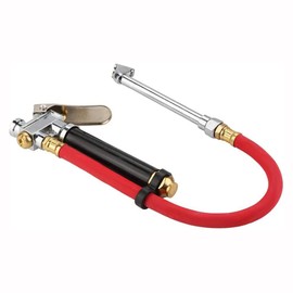 ANCLLO 120 PSI Heavy Duty Dual Head Tire Inflator Gauge with 12 Inch Air Hose,Tire Pressure Gauge with Storage Case, Handheld Tire Pressure Inflator with Built-in Pressure Ruler Gauge(Red)