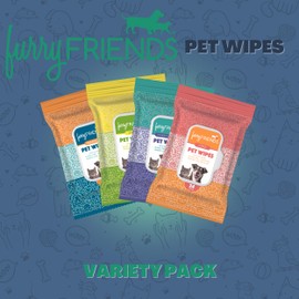 FurryFriends Pet Wipes | Variety Pack | Hypo-allergenic | Alcohol Free| Deodorizing | Removes Loose Hair & Dirt | Incredibly Clean | 4 Pack