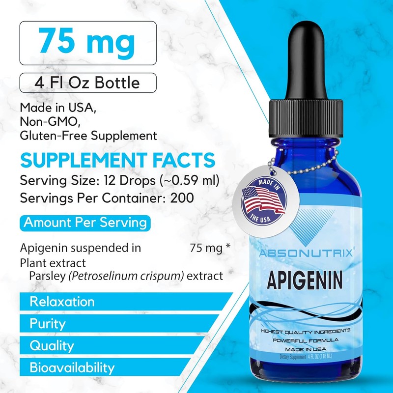 Absonutrix Apigenin 75 mg per Serving, 4 Fl Oz Bottle,