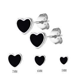 HinDaLi 3 Pairs 925 Sterling Silver Earrings Silver Studs Earrings Black Heart Earrings Set Small Heart Stud Earrings Hypoallergenic Sleeper Cartilage Black Earrings Silver Earrings for Women Girls