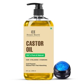 Botanic Hearth Castor Oil (8 fl oz) | 100% Pure & Hexane Free | Cold Pressed | Promotes Growth for Eyelashes, Eyebrows & Hair