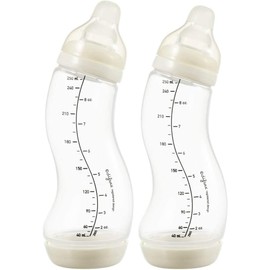 Difrax Baby Bottle Set 0-6 Months - Baby Newborn Drinking Bottle - Anti-Colic - Good Acceptance - 2 x 250 ml - Popcorn Cream/Beige - BPA-Free